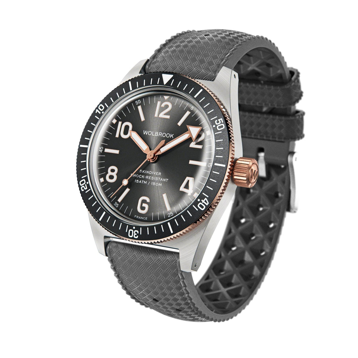 Skindiver Automatic Watch – Two-Tone Grey Sunray - Grey "Tropic" Rubber Strap