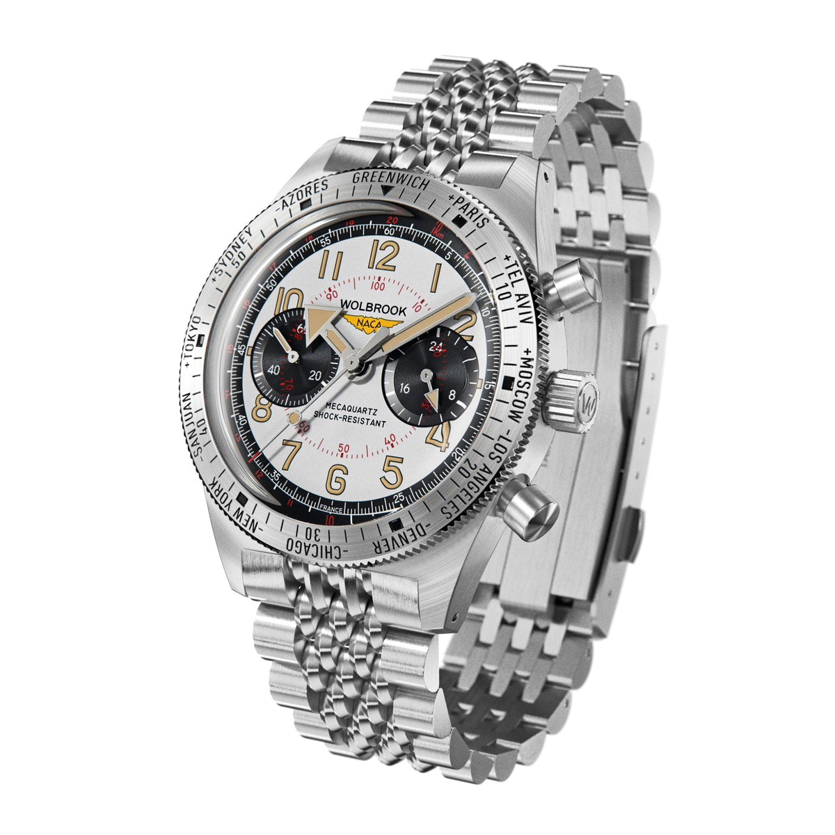 Skindiver WTD Chrono-Mecaquartz - Telemeter & Decimeter Panda Chronograph - NACA Edition - Black Leather Strap