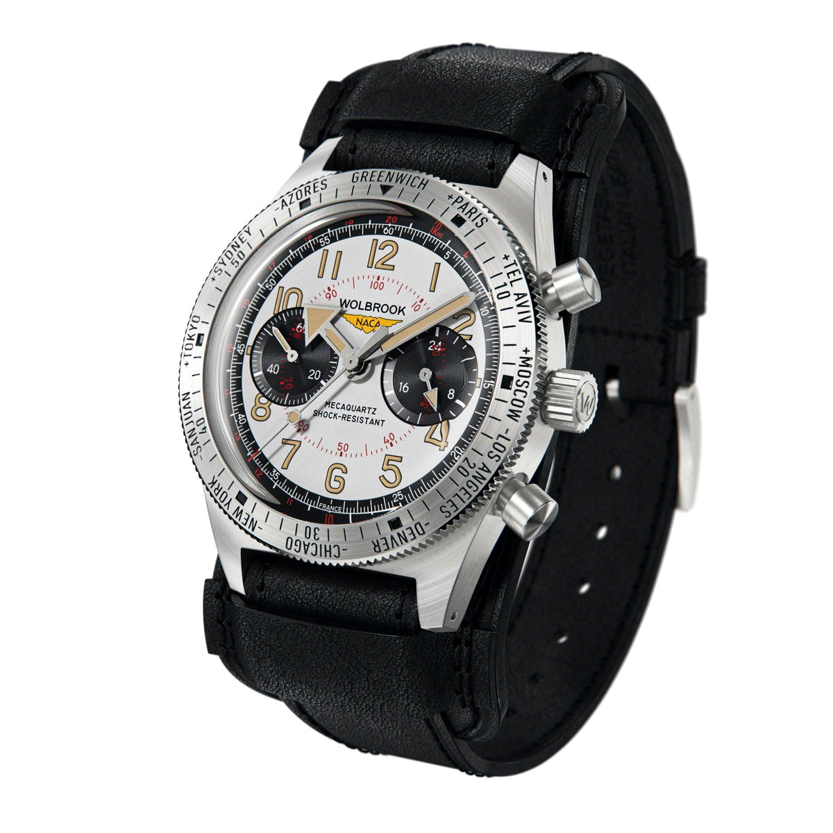 Skindiver WTD Chrono-Mecaquartz - Telemeter & Decimeter Panda Chronograph - NACA Edition - Black Leather Strap