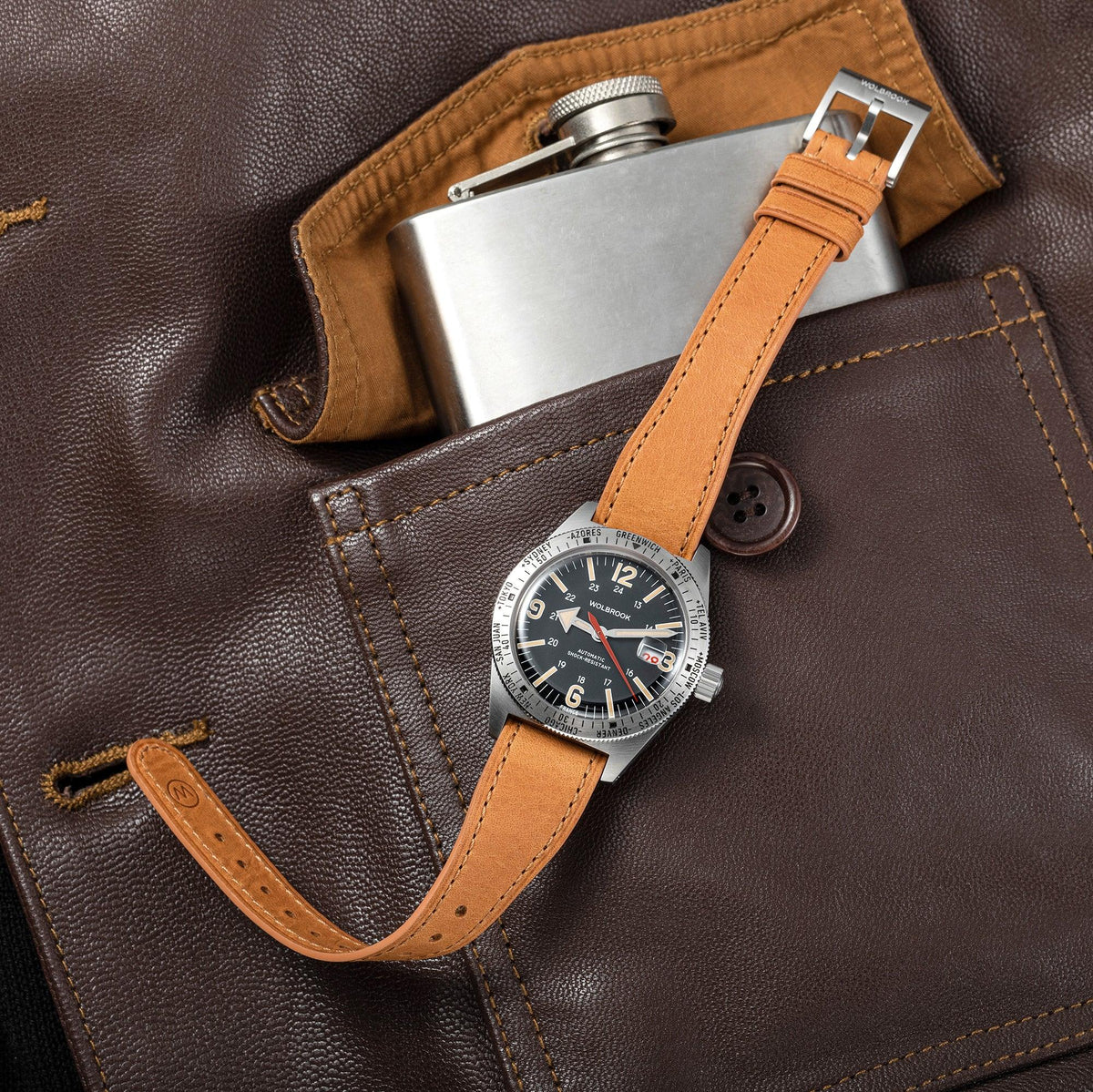 Skindiver WT Automatic Watch - Vintage & Steel - Camel Leather Strap