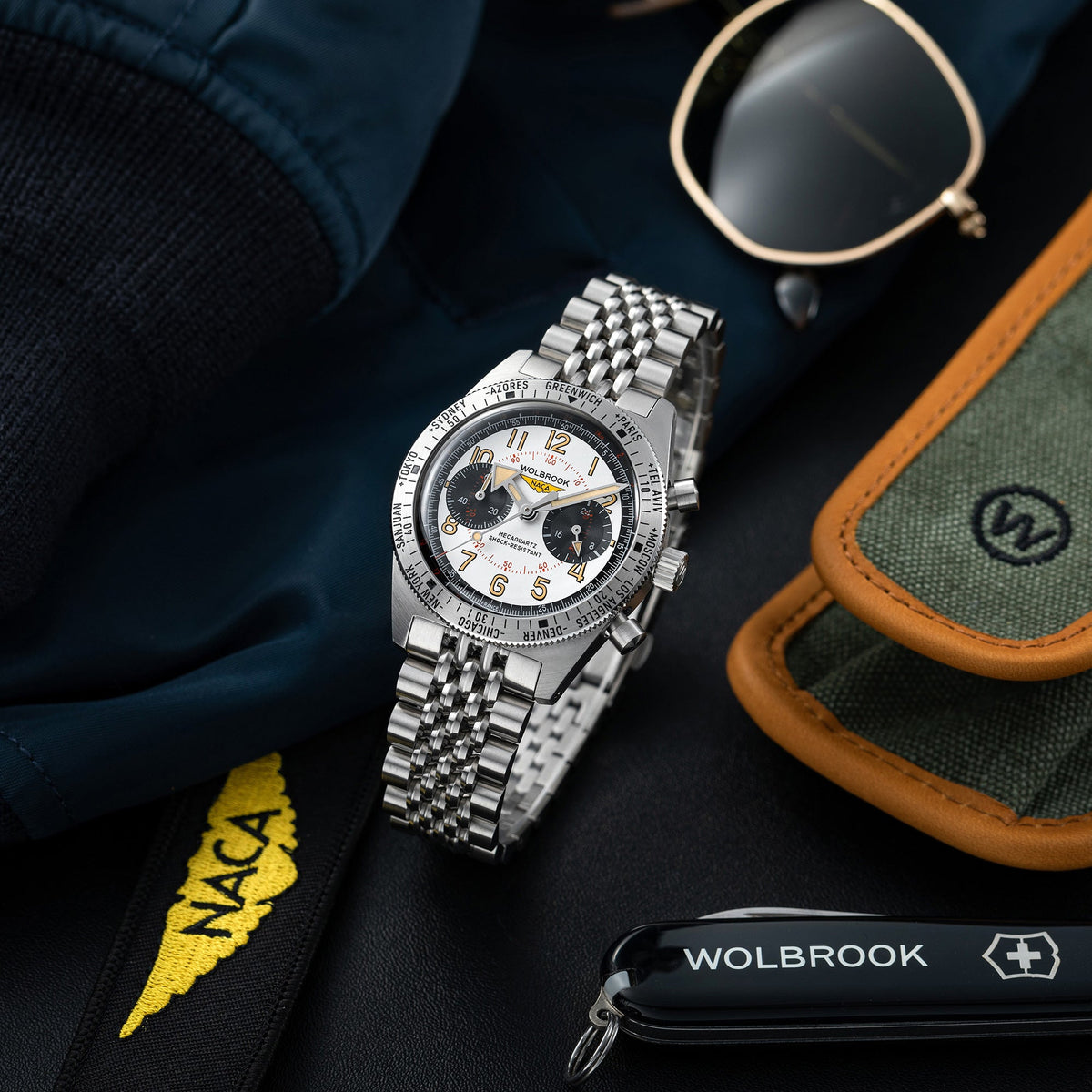 Skindiver WTD Chrono-Mecaquartz - Telemeter & Decimeter Panda Chronograph - NACA Edition - Black Leather Strap