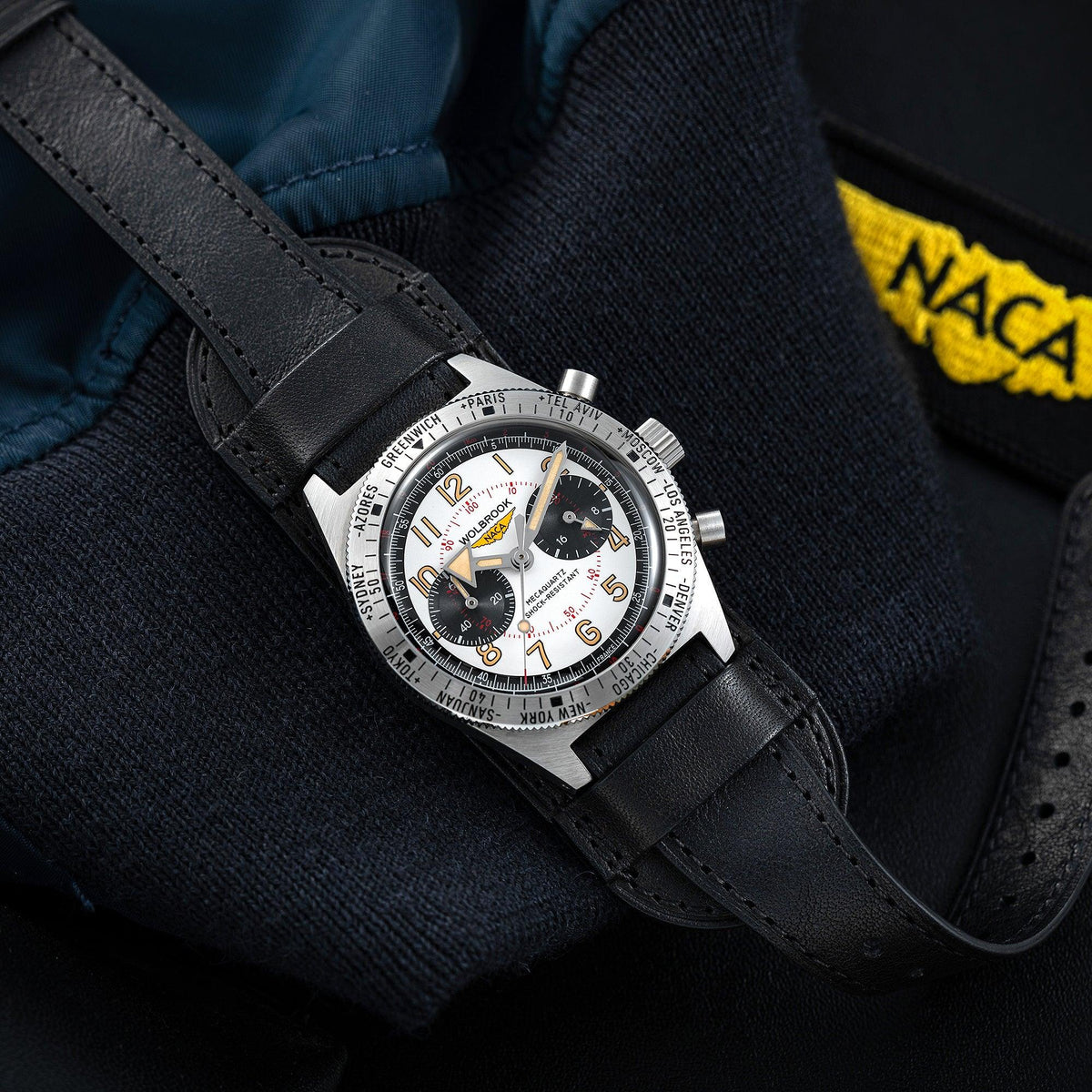 Skindiver WTD Chrono-Mecaquartz - Telemeter & Decimeter Panda Chronograph - NACA Edition - Black Leather Strap