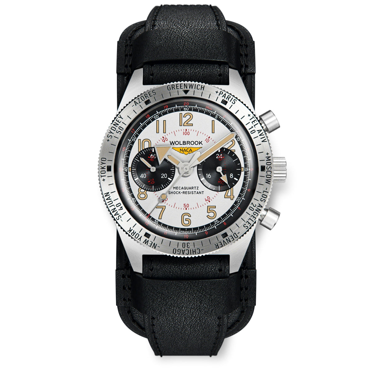 Skindiver WTD Chrono-Mecaquartz - Telemeter & Decimeter Panda Chronograph - NACA Edition - Black Leather Strap