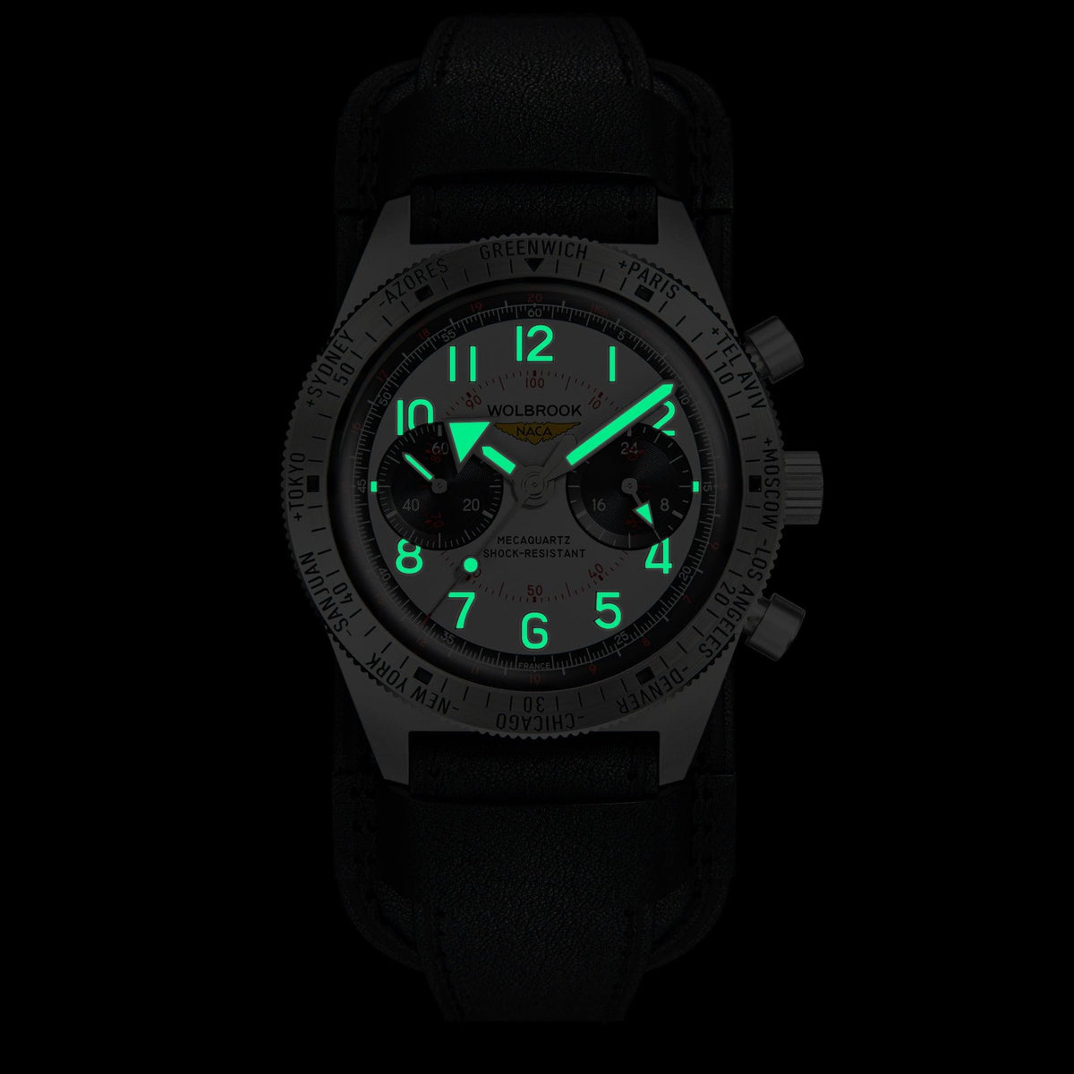 Skindiver WTD Chrono-Mecaquartz - Telemeter & Decimeter Panda Chronograph - NACA Edition - Black Leather Strap