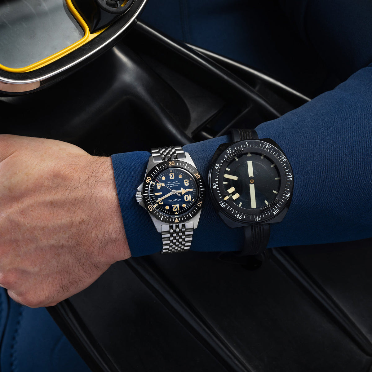 Skindiver II Automatic Dive Watch - "Jumbo Indices" Smoked Blue - Blue "Tropic" Rubber Strap