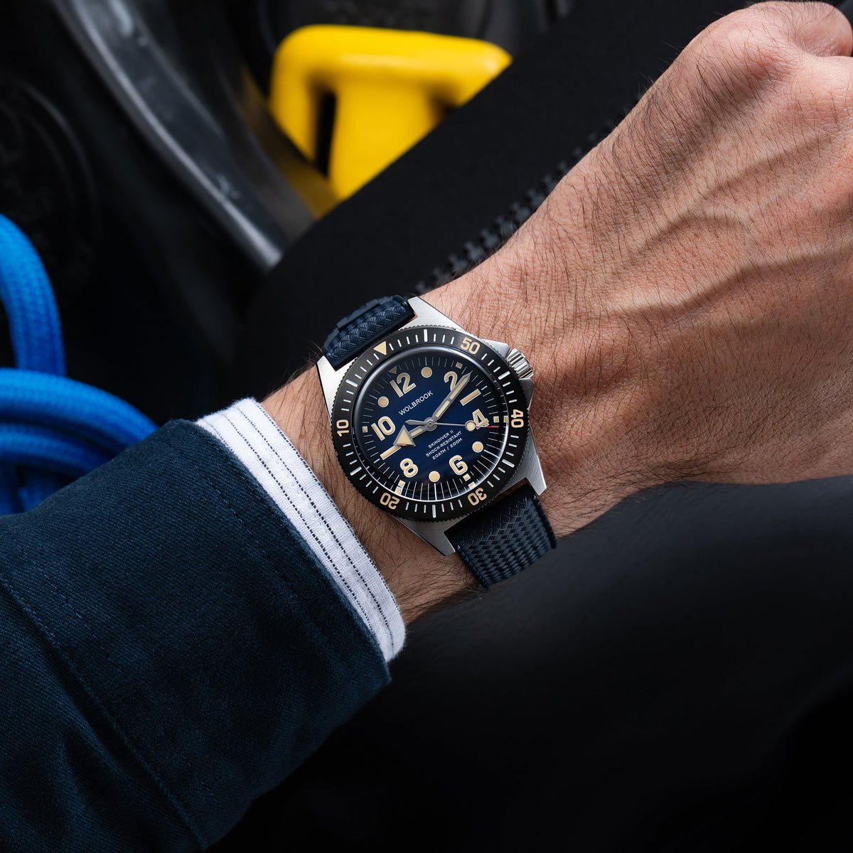 Skindiver II Automatic Dive Watch - "Jumbo Indices" Smoked Blue - Blue "Tropic" Rubber Strap